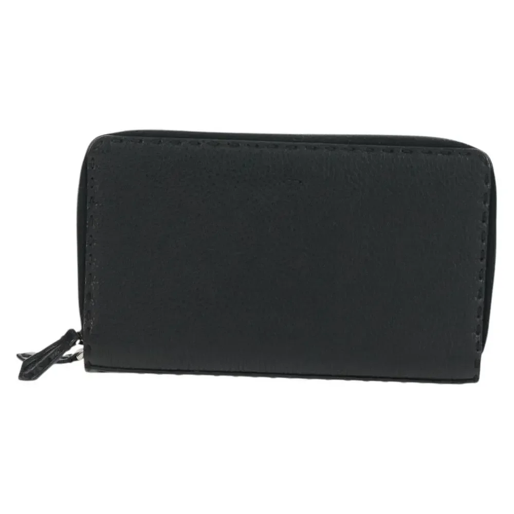 Fendi Leather Selleria Double Zip Organizer Wallet Black